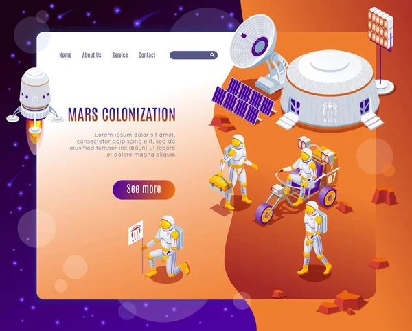 Mars Kolonileşme Niş Sayfa Izometrik Simgeleri Izole Arkaplanda — Stok Vektör