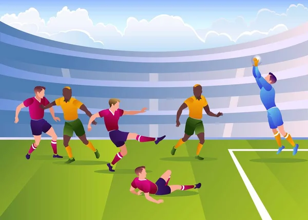 Gioco Calcio Momento Pericoloso Cancello Illustrazione Icone Dei Cartoni Animati — Vettoriale Stock