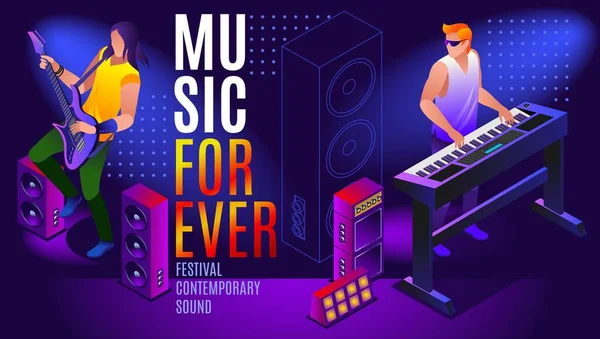 Music Forever Concept Poster Festival Contemporary Sound Banner Πρότυπο Ισομετρικές — Διανυσματικό Αρχείο