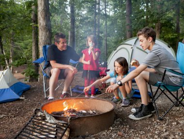 father camping with kids clipart