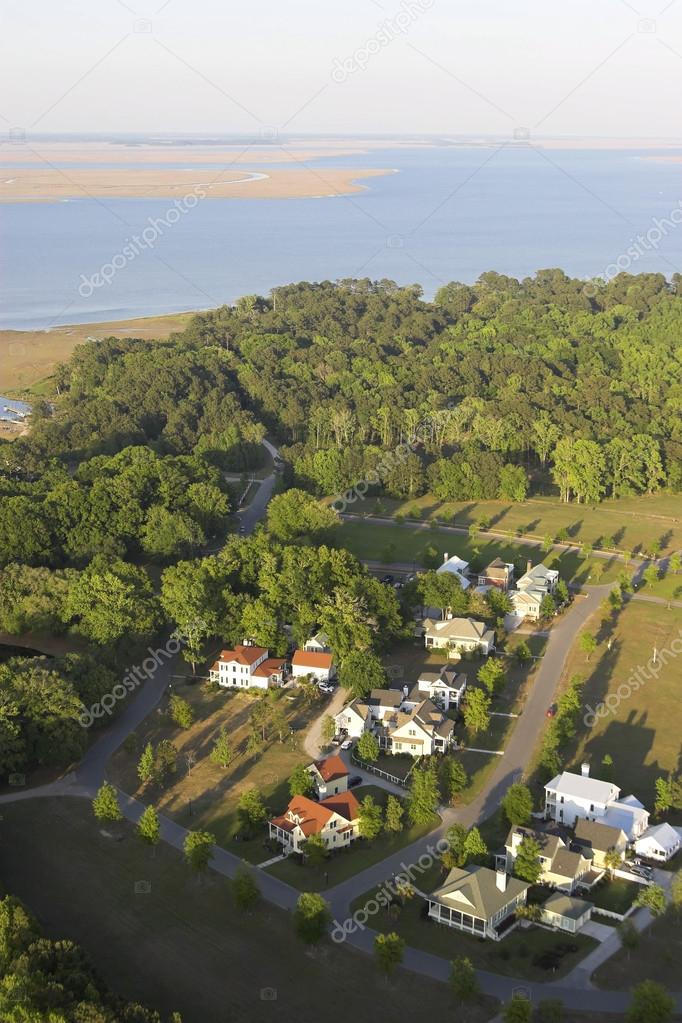 aerial view of coastal neighborhood