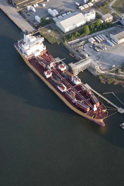 Aerial view of tanker in port — Stock Photo, Image