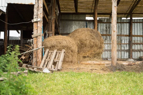 Nagy fából készült fészer szénával — Stock Fotó