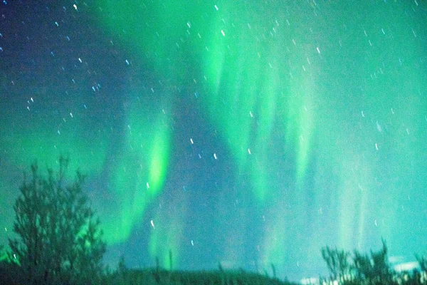 Verde Auroras Boreales Región Murmansk Invierno — Foto de Stock