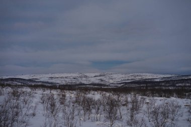 Bulutlu bir kış yolunda şafak vakti