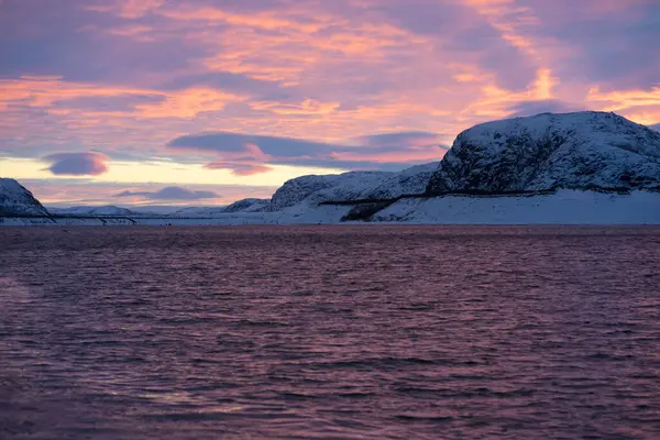 Oceano Artico Tramonto Inverno Cielo Con Nuvole — Foto Stock