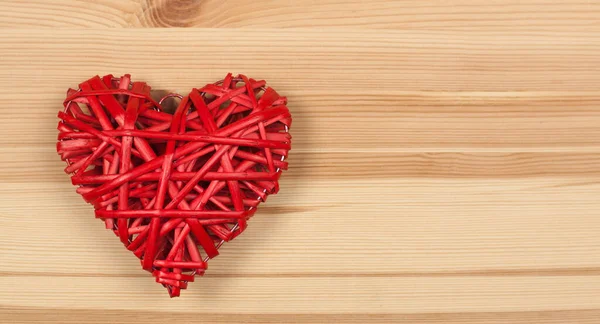 Corazón Rojo Sobre Fondo Madera Amor Para Una Boda San — Foto de Stock