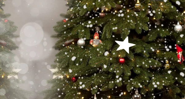 Stella Natale Sull Albero Capodanno Neve Decorazioni — Foto Stock