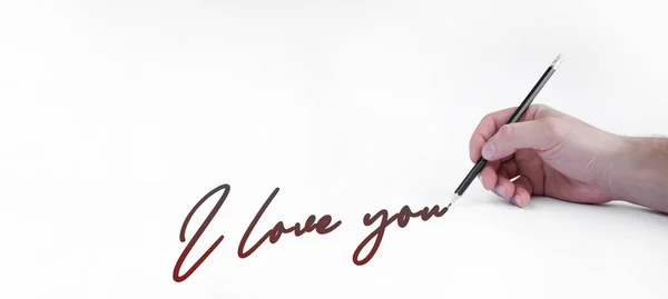 Hand Writes Blank Sheet Paper Love You Pencil Pen Hand — Stock Photo, Image