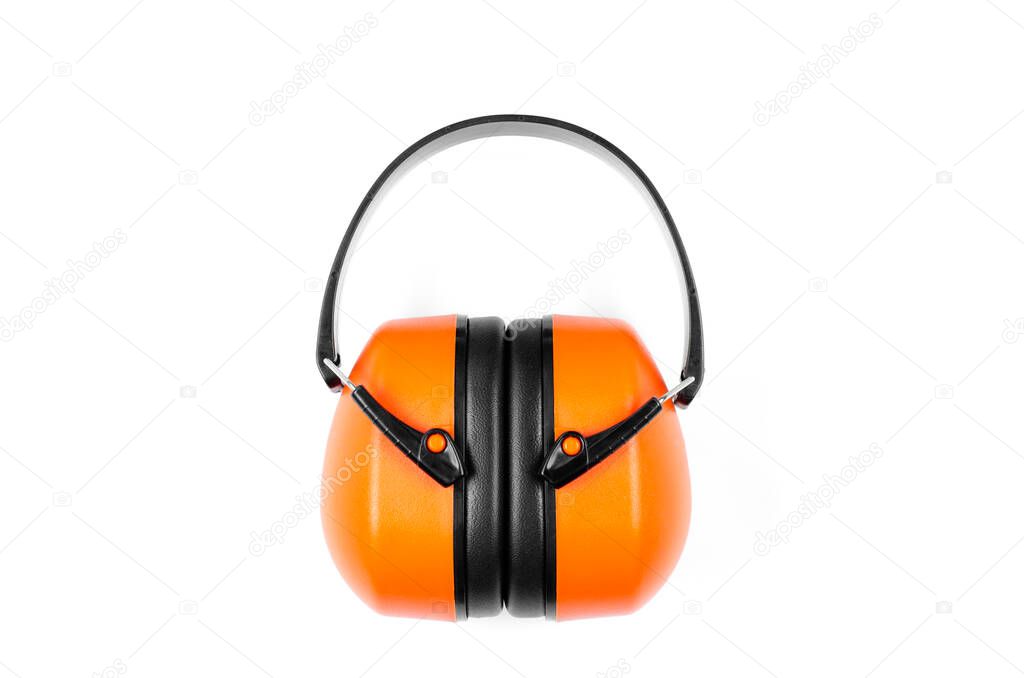 Protective ear muffs. For hearing protection. Noise canceling. On white background.