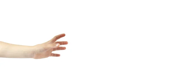 Απλωμένο Χέρι Για Αναλάβει Ένα Λευκό Φόντο Μεμονωμένα — Φωτογραφία Αρχείου