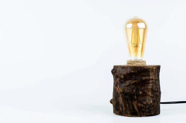 Holztischlampe Loft Stil Auf Weißem Hintergrund Licht Von Der Lampe — Stockfoto