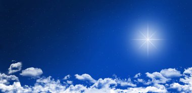 Gece yıldızlı gökyüzü ve... Beytüllahim Yıldızı. Noel zamanı. Kışın geceleri temiz ve serin hava.