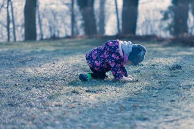Aşağı düşmek dünya keşfetmek sırasında küçük bebek toddler