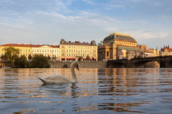 National Theater during partial reconstruction  viewed from Vltava river — Stock Photo, Image