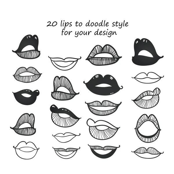 Set de 20 labios de garabato de dibujos animados . — Archivo Imágenes Vectoriales