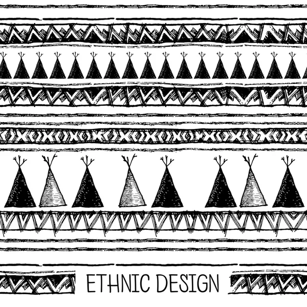 Ethnische nahtlose Muster im einheimischen Stil. Stammesvektor nahtlose Muster mit indianischen Symbolen. Boarderwigwam-Muster. handgezeichneter indischer Hintergrundvektor. Amerikanisches Zeltmuster — Stockvektor