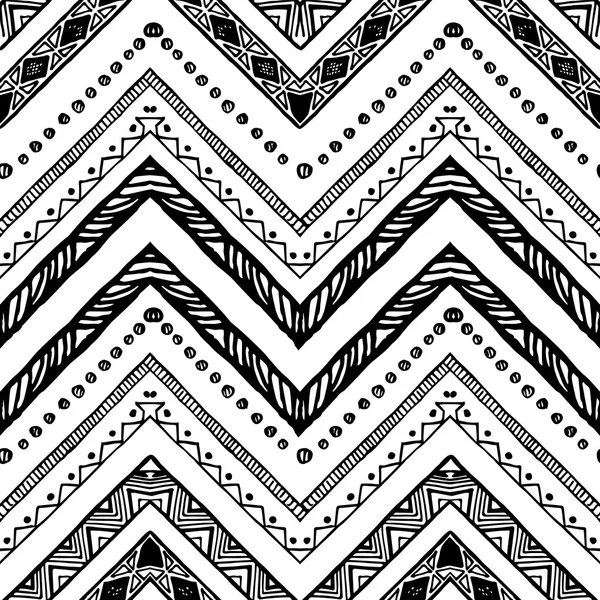 Patrón tribal dibujado a mano. Zigzag y línea de rayas . — Vector de stock