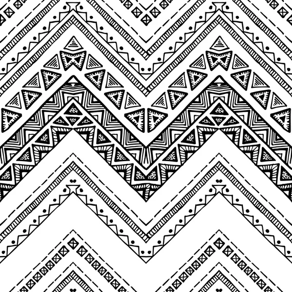 Patrón tribal dibujado a mano. Zigzag y línea de rayas . — Vector de stock