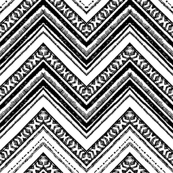 Hand getekende tribal patroon. Zigzag en stripe lijn. — Stockvector
