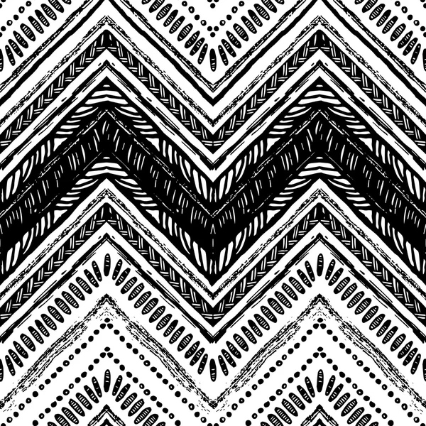 Hand getekende tribal patroon. Zigzag en stripe lijn. — Stockvector