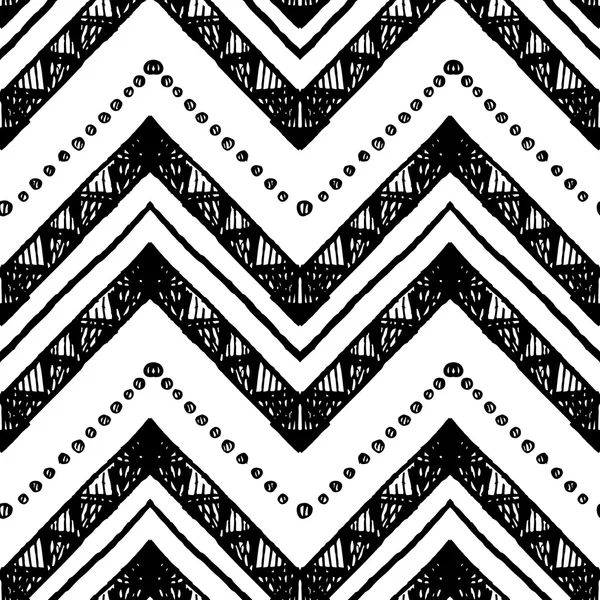 Modèle tribal dessiné à la main. Ligne Zigzag et rayures . — Image vectorielle