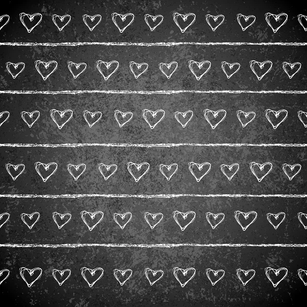 Corazones de tiza y esbozo de rayas textura sin costuras. Ilustración de tinta. Blanco y negro. Grunge patrón dibujado a mano sin costura sobre fondo blanco. Patrón simple con anillos y corazones — Archivo Imágenes Vectoriales