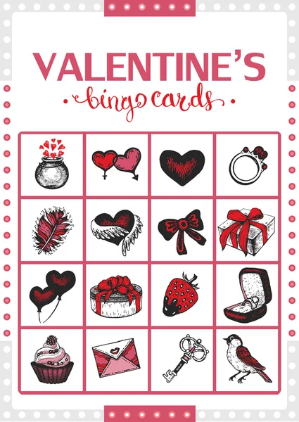 Tarjeta de bingo vintage de San Valentín para el juego. Tarjeta 6 . — Vector de stock