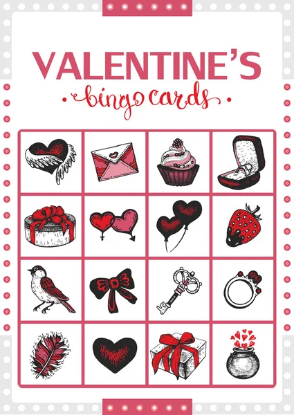 Tarjeta de bingo vintage de San Valentín para el juego. Tarjeta 4 . — Vector de stock