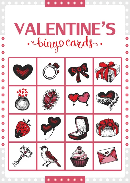 Tarjeta de bingo vintage de San Valentín para el juego. Tarjeta 2 . — Vector de stock