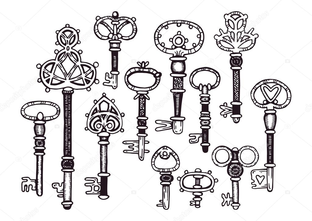 Set of Vintage Key Drawings, Vectors