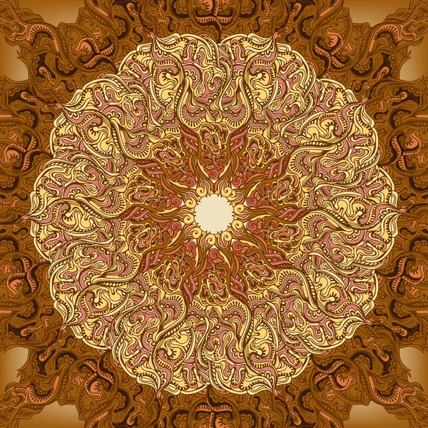 Patrón de encaje redondo ornamental, fondo de círculo con muchos detalles, estilo mandala adornado . — Archivo Imágenes Vectoriales