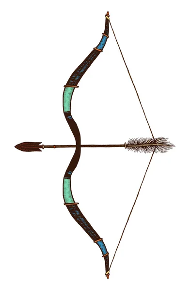 Flèche et arc colorés isolés sur fond blanc. Illustration vectorielle avec éléments ethniques isolés sur fond blanc. Thème tribal — Image vectorielle