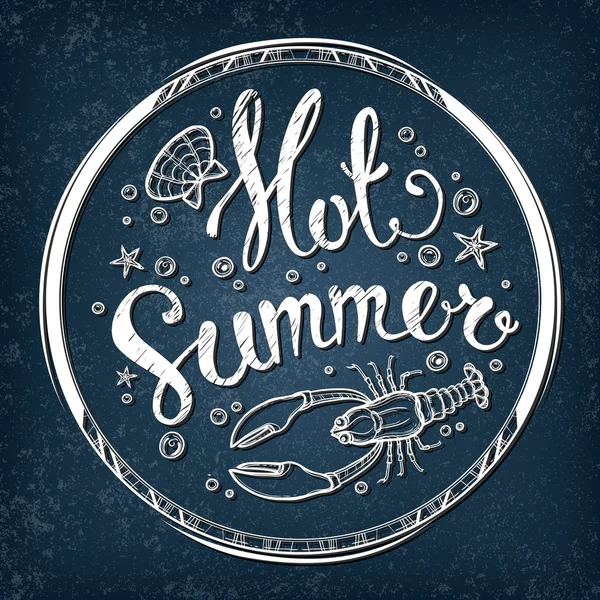 Cartel de fiesta de verano caliente con elementos de vida marina y letras . — Vector de stock