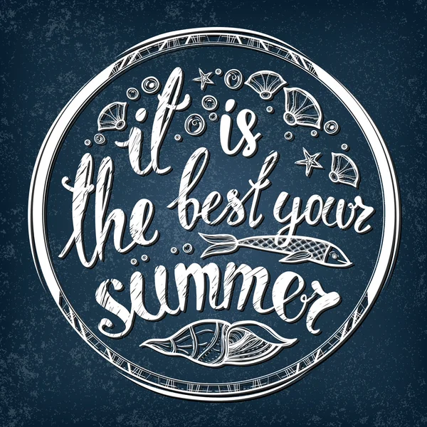 Es el mejor póster de su fiesta de verano con elementos de vida marina y letras . — Vector de stock