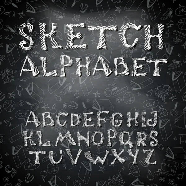 Vector Dibujo a mano alfabeto y números . — Vector de stock
