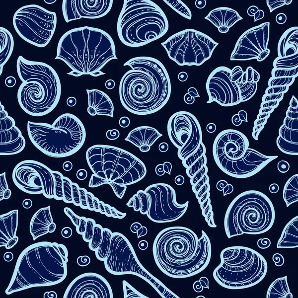 Vintage shell laut mengatur pola. Gambar tangan - Stok Vektor