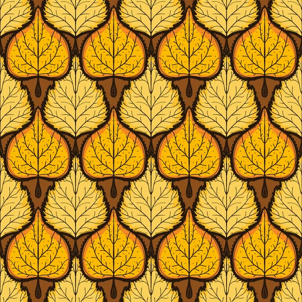 Modèle de feuilles jaunes sur fond sombre. Automne lumineux sans couture — Image vectorielle