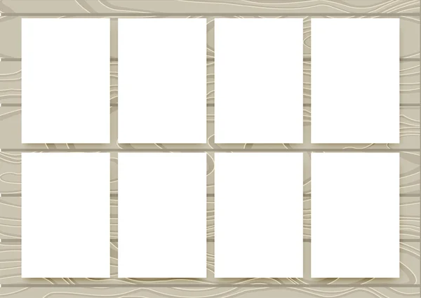 Conjunto de coleção de papel branco: adesivos em branco e rótulo definido em um fundo de madeira. Vector. Parte da colecção. Modelos para o seu texto . — Vetor de Stock