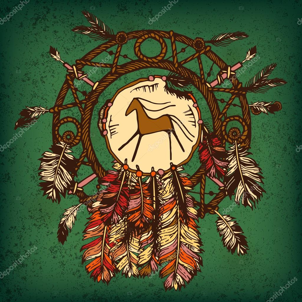 Feather dream catcher icon simple vector. Indian native Stock