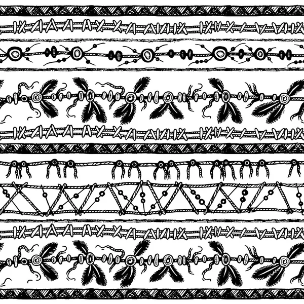 Raya étnica tribal sin fisuras. Blanco y negro . — Archivo Imágenes Vectoriales