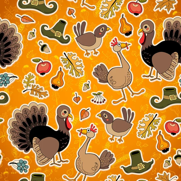 The pattern for the autumn holidays with turkey. For Thanksgiving Harvest — Stock Vector