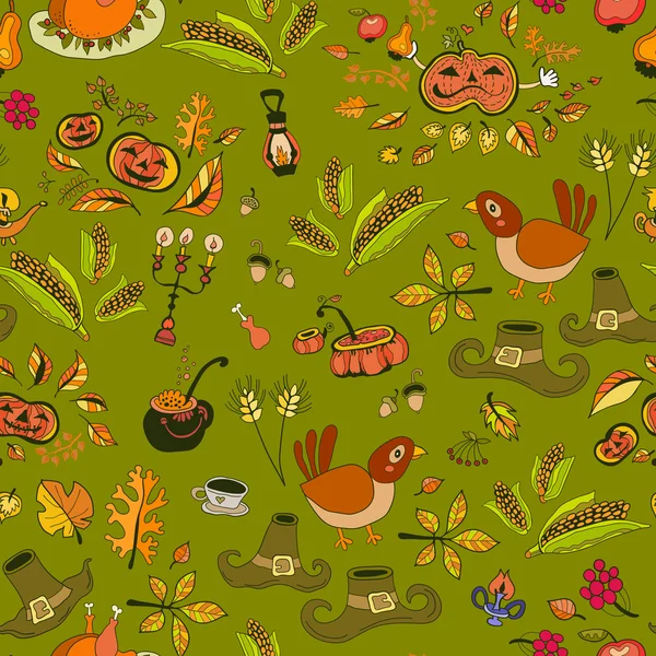 The pattern for the autumn holidays with turkey. For Thanksgiving Harvest — Stock Vector