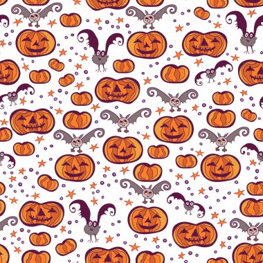 Korkunç Halloween sorunsuz parlak çocuklar doodle desen. Ölüler günü, Balkabağı yüzü