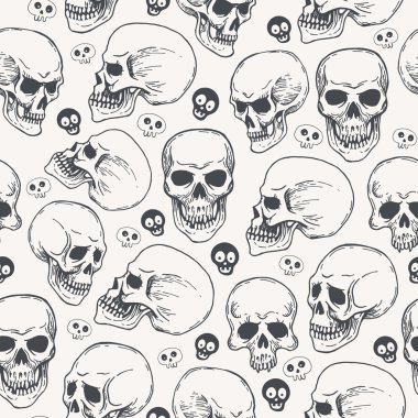 Kafatası Halloween dikişsiz monokrom desen
