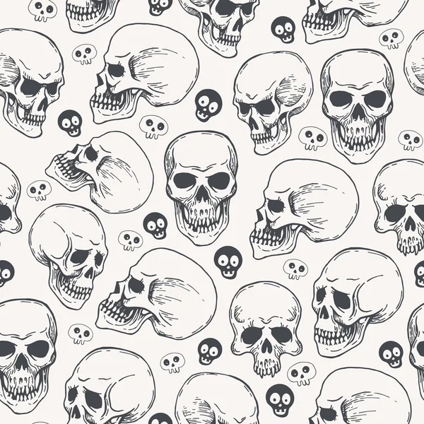Skull Halloween seamless monochrome pattern — Stock Vector