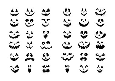 Korkunç Cadılar Bayramı 36 kabak yüzler Icons set.