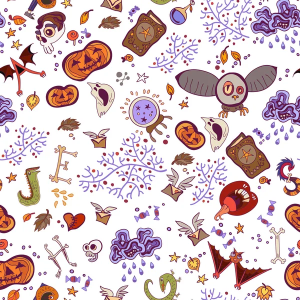Halloween sans couture lumineux enfants gribouillis modèle. Le jour des morts, Thème d'Halloween . — Image vectorielle