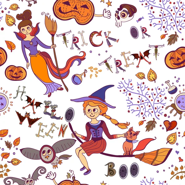 Cadılar Bayramı sorunsuz zeki çocuklar desen doodle. Ölüler Günü ', Halloween Tema. — Stok Vektör