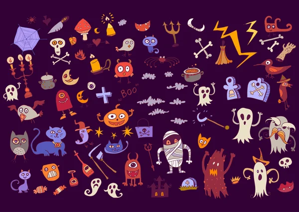 Halloween doodle uppsättning skrämmande inslag för semester. — Stock vektor